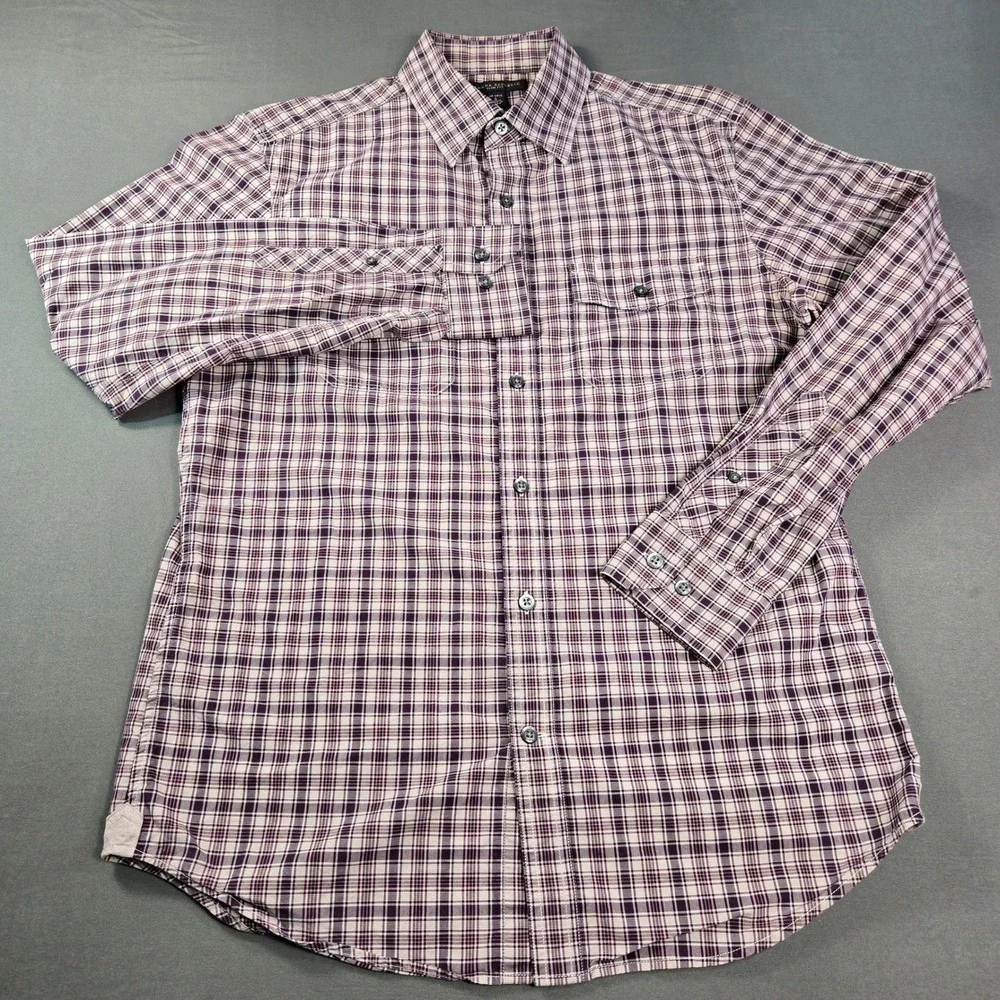 Banana Republic Men's Slim Fit Plaid Button Down Shirt Purple White Cotton Small